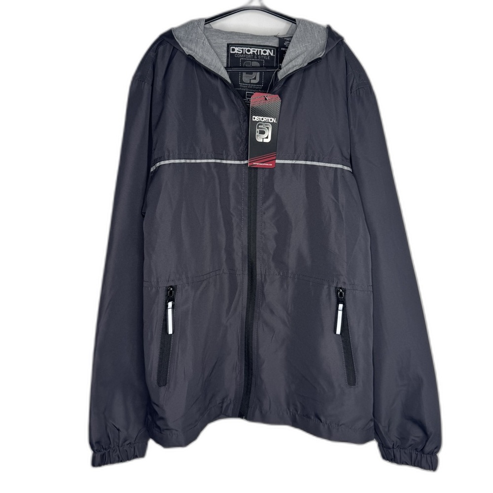 NWT Distortion Kids Medium (10/12) Water Resistant Raincoat - Black Grey Lining‎